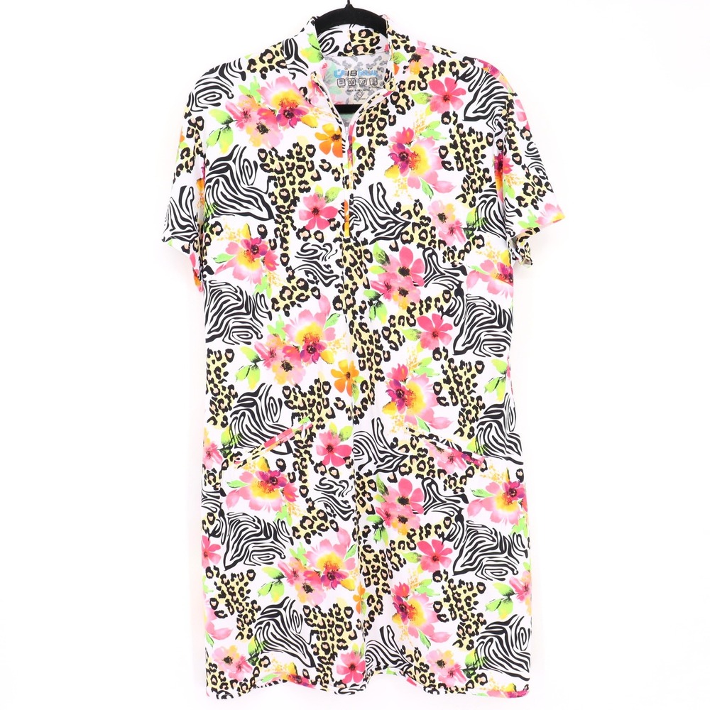 IBKUL Women's XL Performance Dress Floral Leopard Zebra Print UPF 50+ Mock Neck